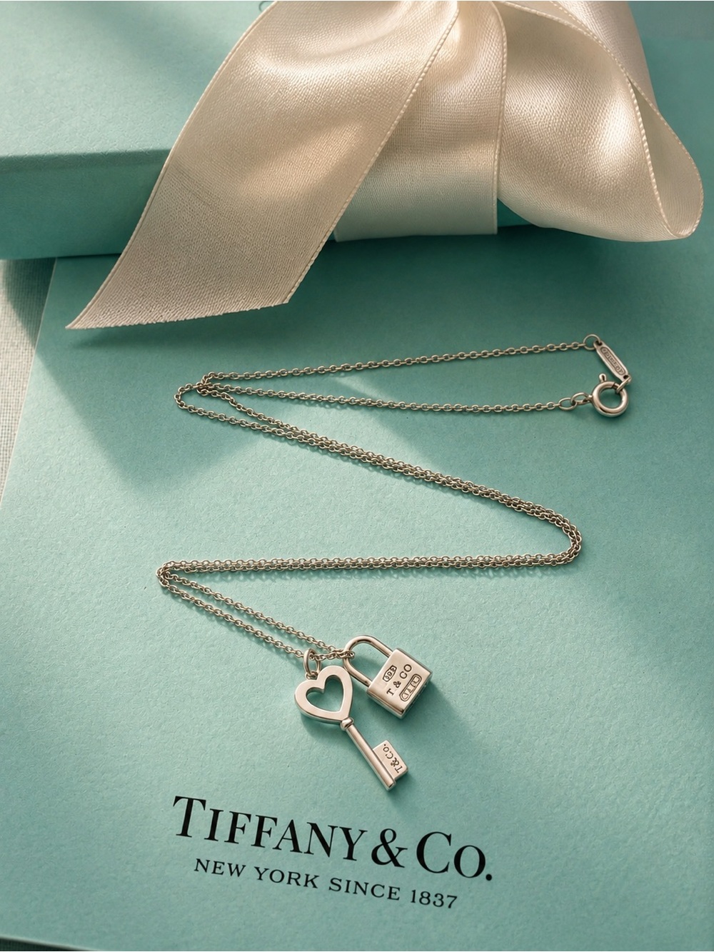 Authentic Tiffany & Co Mini Key and Padlock Pendant Necklace + COA